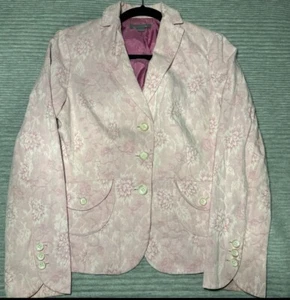 ANN TAYLOR pink Floral Brocade Linen Cotton Blazer Size 4 - Picture 1 of 7