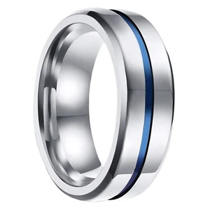 MMTTAO Men's Titanium Ring Wedding Bands Rings for Men Women 8MM Black/Blue/S... - Picture 1 of 7