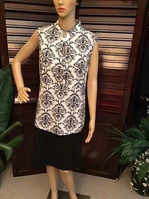 Top sin mangas NINETY para mujer blanco y negro, talla 1X, frente abierto, cuello Foto 1 de 4