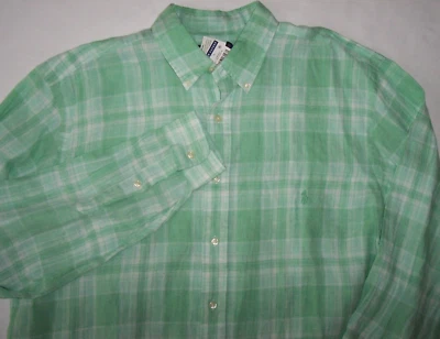 Camisa polo masculina 100% linho xadrez verde/branco Ralph Lauren nova com etiquetas GG pônei TÃO AFIADA - Imagem 1 de 3