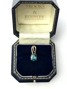 Topaz Diamond Pendant 9ct Gold Pave Diamond & Blue Topaz Pendant Gold Pendant - Picture 1 of 15