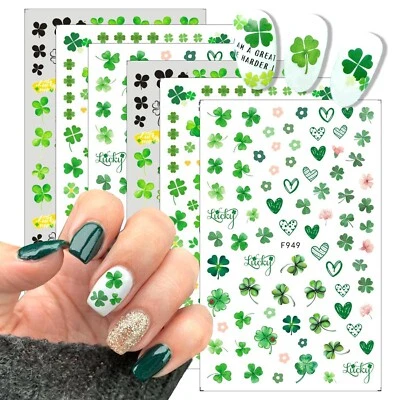 6 Sheets St. Patrick'S Day Nail Art Stickers Green Shamrock Nail Stickers 3D Sel - Изображение 1 из 4