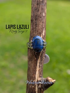 Silver Gemstone Lapis Lazuli Philosophers Stone Crystal Ring Size 7 - Picture 1 of 3