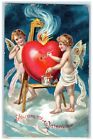 ok. 1910 Walentynkowy anioł skrzydła motyla obraz serce tłoczone antyczna pocztówka