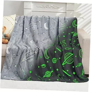 Glow in The Dark Stars Blanket for Girls Boys Cute Kids 50"x60" Grey Star - Picture 1 of 7