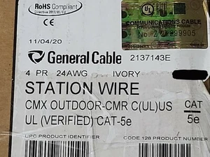 Cable general 2137143E GenSPEED 5000 24/4P UTP Cat5e red CMX/CMR marfil/100 ft - Imagen 1 de 12