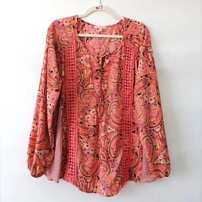 Blusa Top Gibson & Latimer Mujer Multicolor Paisley Detalle Encaje Talla L Foto 1 de 4