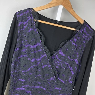 Camisa Top Mujer Y2K L Negra Púrpura Encaje Manga Larga Bruja Capricho Gótico Foto 1 de 4