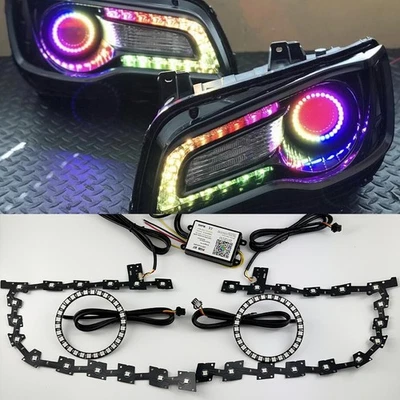 Para Chrysler 300 C S 2011-2021 RGBW LED DRL Placa Faro Anillo Halo APP Control Remoto Foto 1 de 4
