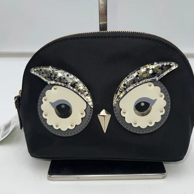 Bolsa cosmética Kate Spade coruja pequena Marcy WLRU5155 estrela preta brilhante nova com etiquetas - Imagem 1 de 4