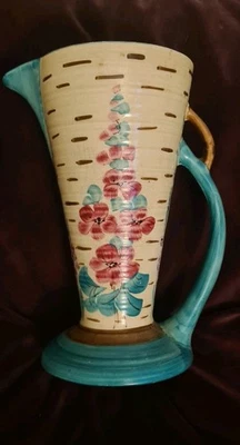 Vintage Wade Heath Hand Painted Ceramic Jug 1930’s Hollyhocks Pattern - Image 1 of 4