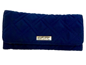 Vera Bradley Royal Blue Tri-fold Wallet Quilted Diamond Magnetic Close 8.5" x 4" - Picture 1 of 5