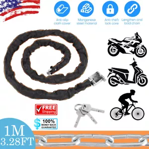 Heavy Duty Motorcycle Bike Bicycle Anti-theft Chain Lock Padlock Security 3 Keys - Picture 1 of 18