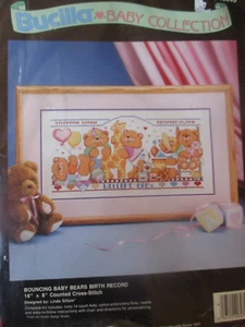 BUCILLA Vintage Hüpfbabybären Baby Geburtsaufzeichnung Kreuzstich-Set - 1990er - Bild 1 von 2