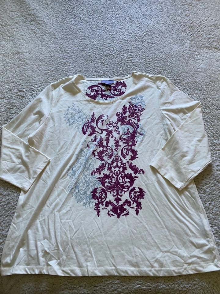 Blusa de mujer Laura Scott floral con cuentas manga larga beige talla XL Foto 1 de 4