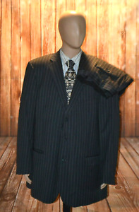 Emanuel Ungaro Men 100% Wool Black Pinstripe Dual Vent Suit Sz 50L Wst 44x27