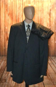 Emanuel Ungaro Men 100% Wool Black Pinstripe Dual Vent Suit Sz 50L Wst 44x27 - Picture 1 of 16