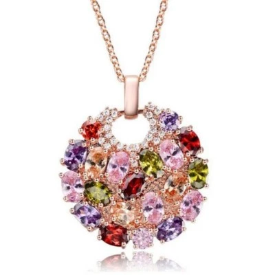 Preciosos Colgantes Collar Mona Lisa Amatista Peridoto Morganita Chapado en Oro Rosa Foto 1 de 4