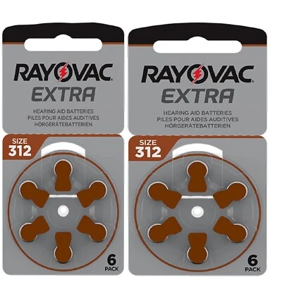 Rayovac Extra Size 312 Hearing Aid Batteries 2XPack of six Batteries