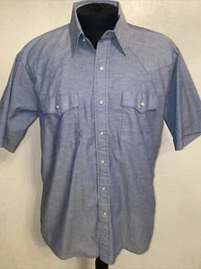 VINTAGE Saddle King Western Shirt by Key 2XL Blue Denim Pearl Snaps Cowboy Rodeo - Picture 1 of 14