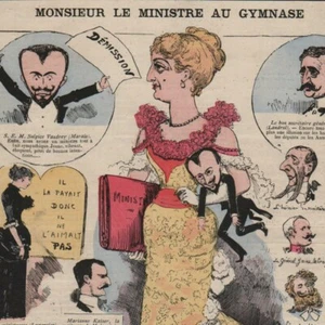 Monsieur le Ministre au Gymnase par A. Robida -- Gravure de presse 1883 - Picture 1 of 2