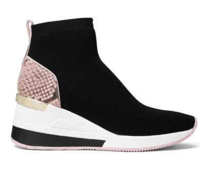 Nuevo Michael Kors Skyler Zapatillas sin cordones Botines Negro Serpiente Rosa Tacón de cuña Foto 1 de 3