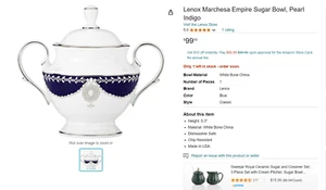 Lenox Marchesa Empire Pearl Indigo Sugar Bowl Item # 849549 - Picture 1 of 7