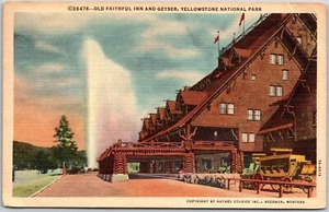 Wyoming, 1948 Yellowstone National Park, Old Faithful Inn & Geyser, Postcard - Picture 1 of 2