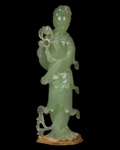 China 20. Jh. Figura china de piedra dura/jadeíta de He Xiangu - chino chino - Imagen 1 de 9