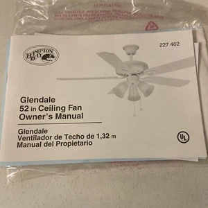 Glendale 52 Inch Ceiling Fan Owner’s Manual Hampton Bay - Picture 1 of 2