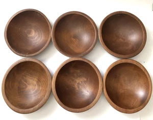 Vintage Set of 6 WOODCRAFTERY Oval Wooden Salad Bowls ~ Made in USA ~ 6.5” - Picture 1 of 12