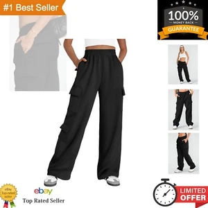 Warm Wide Leg Women's Cargo Joggers - Fleece Lined High Waisted Sweatpants - Picture 1 of 9