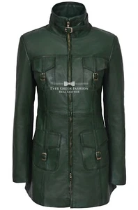 Ladies Green Leather Jacket Fashion Ziper Gothic Coat REAL LEATHER Pea Coat 1310 - Picture 1 of 7