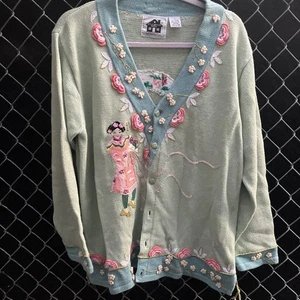 Storybook Strick Cardigan Pullover asiatisch orientalisch L verziert Vintage 90’s - Bild 1 von 11