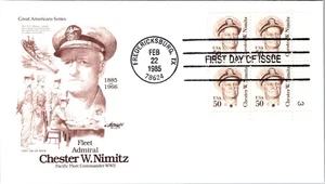 UNITED STATES 1985 CACHET FDC COVER COMM CHESTER W NIMITZ PLATE BLOCK - Picture 1 of 2