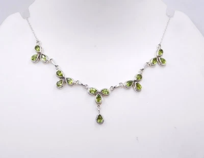 Collar fino de piedras preciosas de corte peridoto natural de plata de ley 925 de 12,8 Gm tamaño 20" Foto 1 de 4