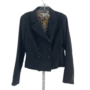 CAbi Black Polyester Floral Lined Double Breasted Blazer Women Size 4 - Preowned - Picture 1 of 5