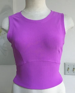 OTOS Ribbed Fit Crop Top Sleeveless Basic Tank Round Neck Stretchy Lila L - Picture 1 of 7