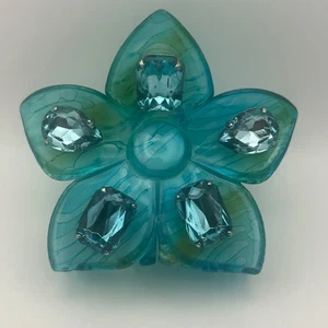 Large Aqua Blue Flower Hair Claw Clip Rhinestone Gem Floral Y2K Statement - Picture 1 of 6