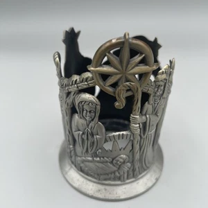 Christmas/Nativity Scene Candle Holder Pewter 2.5” Base - Picture 1 of 8