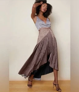 Hutch Anthropologie Floral Wrap Midi Dress V-Neck Hi-Low Brown Purple Size M - Bild 1 von 16