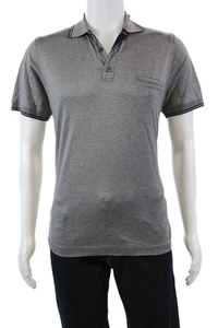 Brioni Mens Short Sleeves Rugby Shirt Gray Navy Blue Cotton Size Medium - Picture 1 of 6
