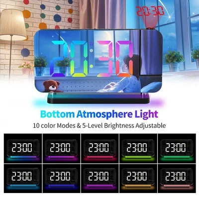 USB LED Digital Projection Alarm Clock with 180° Rotatable Projector,Dual Alarms - Image 1 of 4