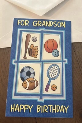 Tarjeta de felicitación Stockwell cumpleaños nieto con amor pelota deportiva 5'x7,75" Foto 1 de 4