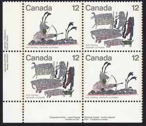 INUIT HUNTING, ABORIGINAL CANADA 1977 #750-751 MNH LL Block of 4 - Picture 1 of 1
