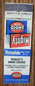WEIDLEY'S AMOCO GASOLINERA MATCHBOOK MATCHCOVER: ALTOONA, PENNSYLVANIA -E1 - Imagen 1 de 2