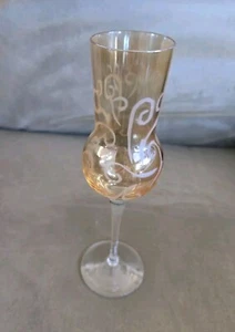 Vintage Fine Rich Amber Etched Crystal Wine Glasse Goblet 8.75" Tall  - Picture 1 of 8