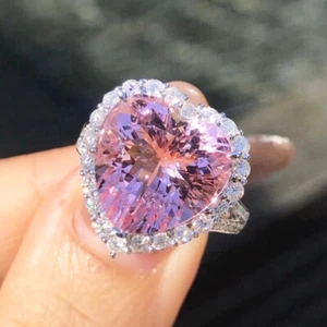Lovely Heart Shaped Pink Fire Topaz Gems Silver Women Adjustable Band Rings 6-10 - Picture 1 of 6
