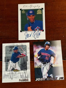 Jose Cruz Jr-3 Card Auto Lot-1998 SP, 1997 Fleer/Skybox, 2000 Fleer FreshInk - Picture 1 of 2