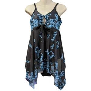 Large One Piece Swimsuit Flyaway Dress Black Blue Adjustable Spaghetti Straps - Picture 1 of 8